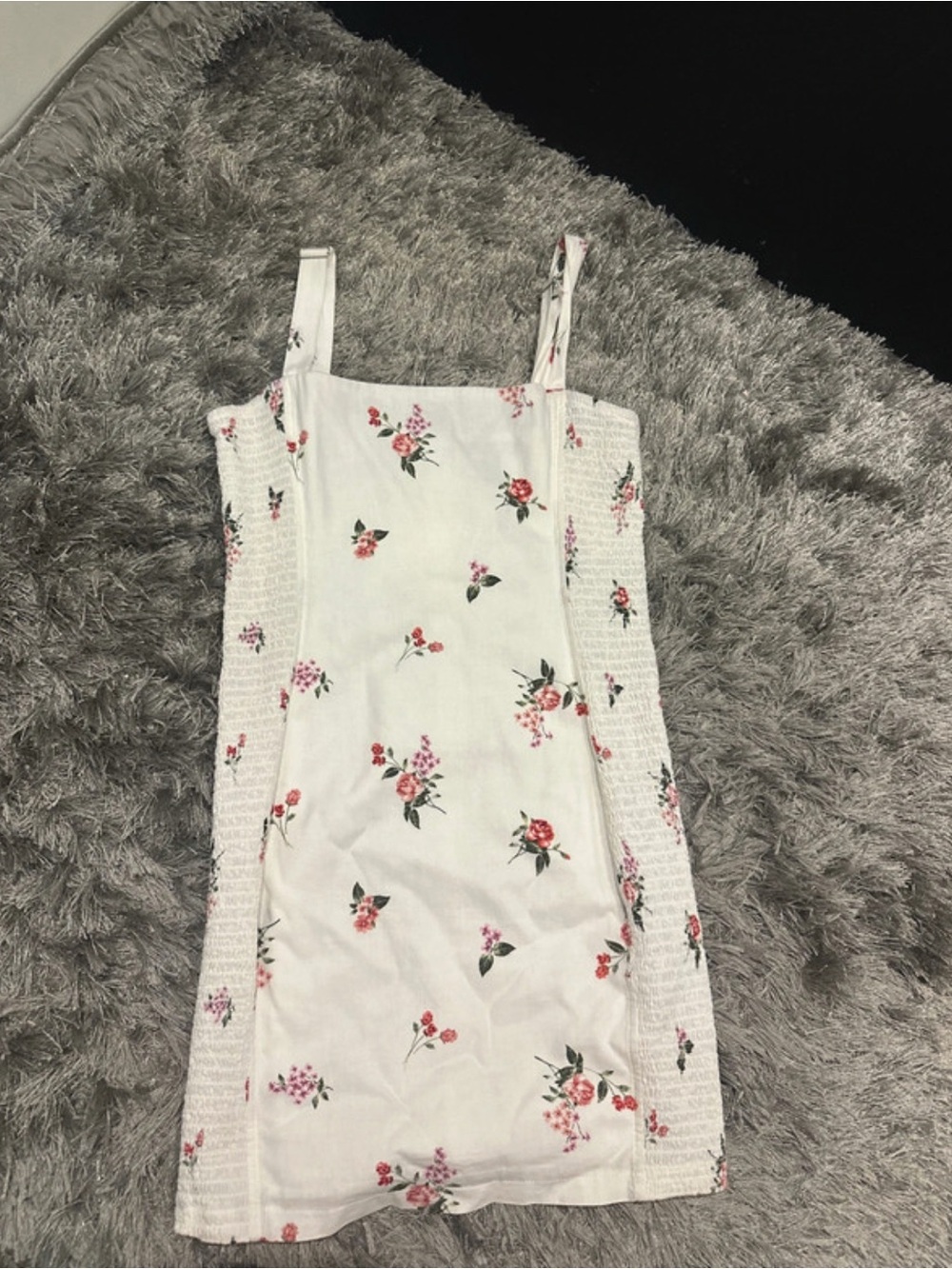 Forever 21 White Floral Smocked-Side Mini Dress